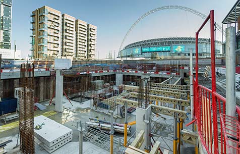 Construction work ongoing in front of Wembley Stadium